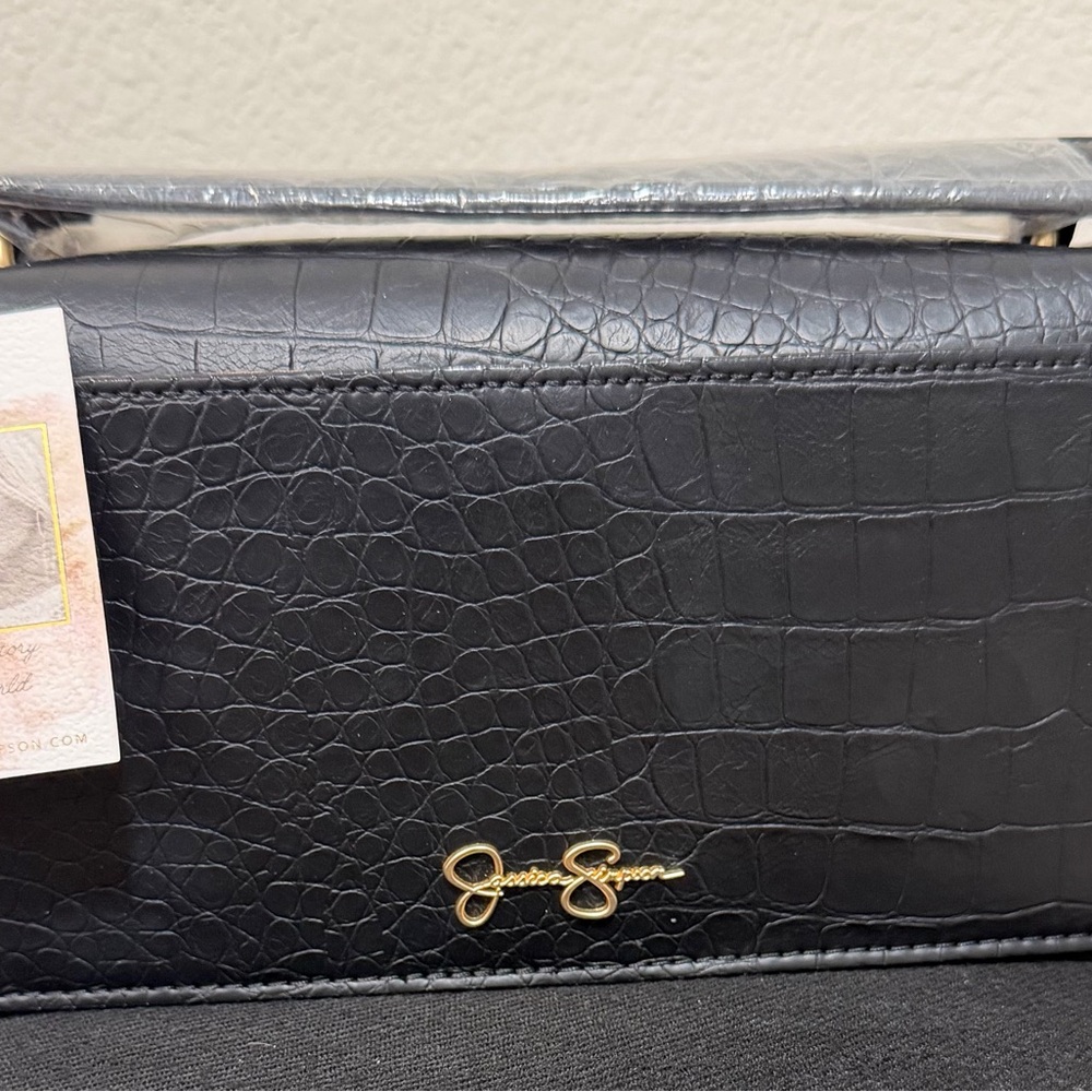 NWT Jessica Simpson Black Croc-Embossed Shoulder Bag
